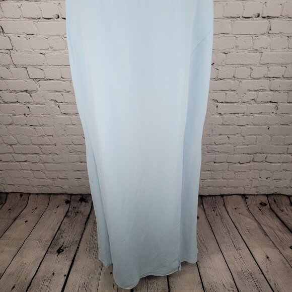 NWT Azazie Sky Blue Empire Waist Chiffon Side Slit Bridesmaid Dress Custom Size - Picture 7 of 16
